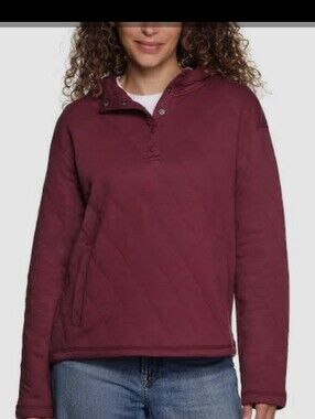 Lands' End Quilted Hooded Pullover - Maroon